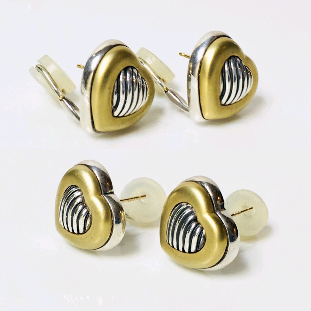 David Yurman Sterling 18k Cable Heart Earrings - Picture 2 of 7